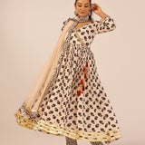ZIYA CREAM ANARKALI, TROUSERS & ODHANI SET OF THREE