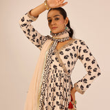 ZIYA CREAM ANARKALI, TROUSERS & ODHANI SET OF THREE