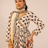 ZIYA CREAM ANARKALI, TROUSERS & ODHANI SET OF THREE