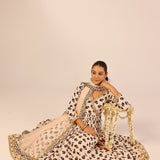 ZIYA CREAM ANARKALI, TROUSERS & ODHANI SET OF THREE
