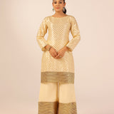 VAANI CREAM KURTA, SHARARA & ODHANI I SET OF THREE