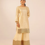 VAANI CREAM KURTA, SHARARA & ODHANI I SET OF THREE