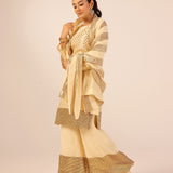 VAANI CREAM KURTA, SHARARA & ODHANI I SET OF THREE