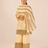 VAANI CREAM KURTA, SHARARA & ODHANI I SET OF THREE