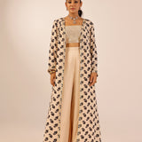 NAAZ CREAM CROP TOP, FLAIR TROUSERS & JACKET SET OF THREE