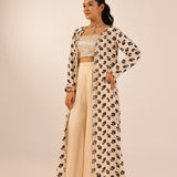 NAAZ CREAM CROP TOP, FLAIR TROUSERS & JACKET SET OF THREE