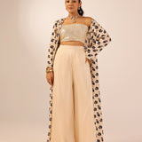 NAAZ CREAM CROP TOP, FLAIR TROUSERS & JACKET SET OF THREE