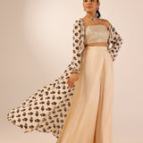 NAAZ CREAM CROP TOP, FLAIR TROUSERS & JACKET SET OF THREE