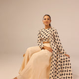 CREAM NAAZ CROP TOP, FLAIR PANTS & JACKET SET OF THREE