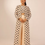 CREAM NAAZ CROP TOP, FLAIR PANTS & JACKET SET OF THREE