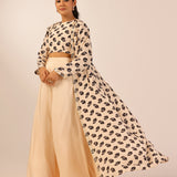 CREAM NAAZ CROP TOP, FLAIR PANTS & JACKET SET OF THREE
