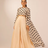 CREAM NAAZ CROP TOP, FLAIR PANTS & JACKET SET OF THREE