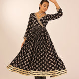 ZIYA BLACK CREPE ANARKALI, TROUSERS & ODHANI SET OF THREE