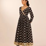 ZIYA BLACK CREPE ANARKALI, TROUSERS & ODHANI SET OF THREE