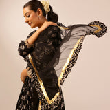 ZIYA BLACK CREPE ANARKALI, TROUSERS & ODHANI SET OF THREE