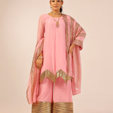 AVNI PINK KURTA, SHARARA & ODHANI I SET OF THRE
