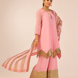 AVNI PINK KURTA, SHARARA & ODHANI I SET OF THRE