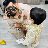 MASOOM MINAWALA | ADIVA GREY CHANDHERI KURTA, FLARED PANTS & ODHANI SET OF THREE