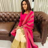 ADIVA RANI PINK CHANDHERI KURTA, SHARARA & ODHANI SET OF THREE