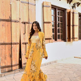 MUSTARD IFAT CAPE AND MAXI DRESS SET