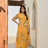 MUSTARD FLORAL ZIVA COWL DRESS