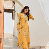 MUSTARD SHIKHA V NECK KURTA AND STRAIGHT PANTS SET OF TWO