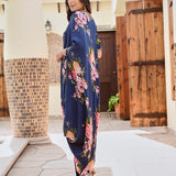 NAVY MULTI FLORAL ZIVA COWL DRESS