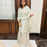 ARZOO LIGHT GREY KURTA, BENARASI SHARARA & ODHANI Set OF THREE