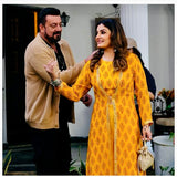 RAVEENA TANDON | MUSTARD NAAZ CAPE WITH CROP TOP AND PANT SET OF THREE