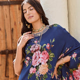 NAVY MULTI FLORAL ZIVA COWL DRESS