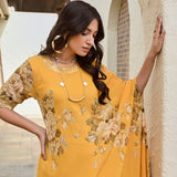MUSTARD FLORAL ZIVA COWL DRESS