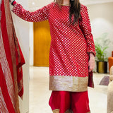 TANAAZ DOSHI | VAANI RED KURTA, SHARARA & ODHANI I SET OF THREE