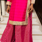 ARZOO RANI PINK KURTA, BENARASI SHARARA & ODHANI Set OF THREE
