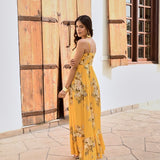 MUSTARD IFAT CAPE AND MAXI DRESS SET