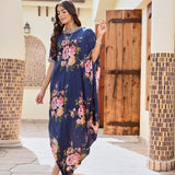 NAVY MULTI FLORAL ZIVA COWL DRESS