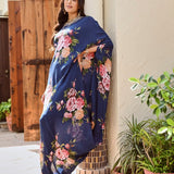 NAVY MULTI FLORAL ZIVA COWL DRESS