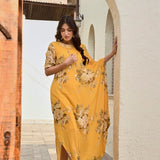 MUSTARD FLORAL ZIVA COWL DRESS