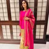 ADIVA RANI PINK CHANDHERI KURTA, SHARARA & ODHANI SET OF THREE