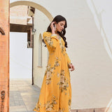 MUSTARD SHIKHA V NECK KURTA AND STRAIGHT PANTS SET OF TWO