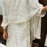 ARZOO LIGHT GREY KURTA, BENARASI SHARARA & ODHANI Set OF THREE