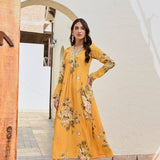 MUSTARD SHIKHA V NECK KURTA AND STRAIGHT PANTS SET OF TWO