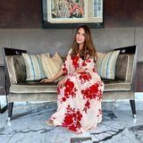 SAKSHI MEHRA I BEIGE & RED FLORAL MASHA KAFTAN