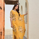MUSTARD FLORAL ZIVA COWL DRESS