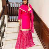 ARZOO RANI PINK KURTA, BENARASI SHARARA & ODHANI Set OF THREE