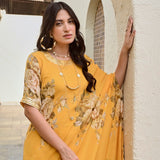 MUSTARD FLORAL ZIVA COWL DRESS