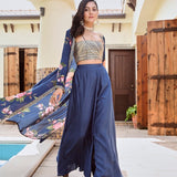 NAVY NAAZ CAPE, CROP TOP AND FLAIR PANTS SET OF 3