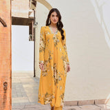MUSTARD SHIKHA V NECK KURTA AND STRAIGHT PANTS SET OF TWO