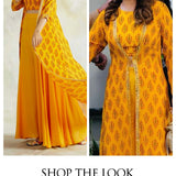 RAVEENA TANDON | MUSTARD NAAZ CAPE WITH CROP TOP AND PANT SET OF THREE