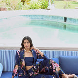 NAVY LISA BLAZER , CROP TOP AND FLAIR PANTS