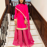 ARZOO RANI PINK KURTA, BENARASI SHARARA & ODHANI Set OF THREE